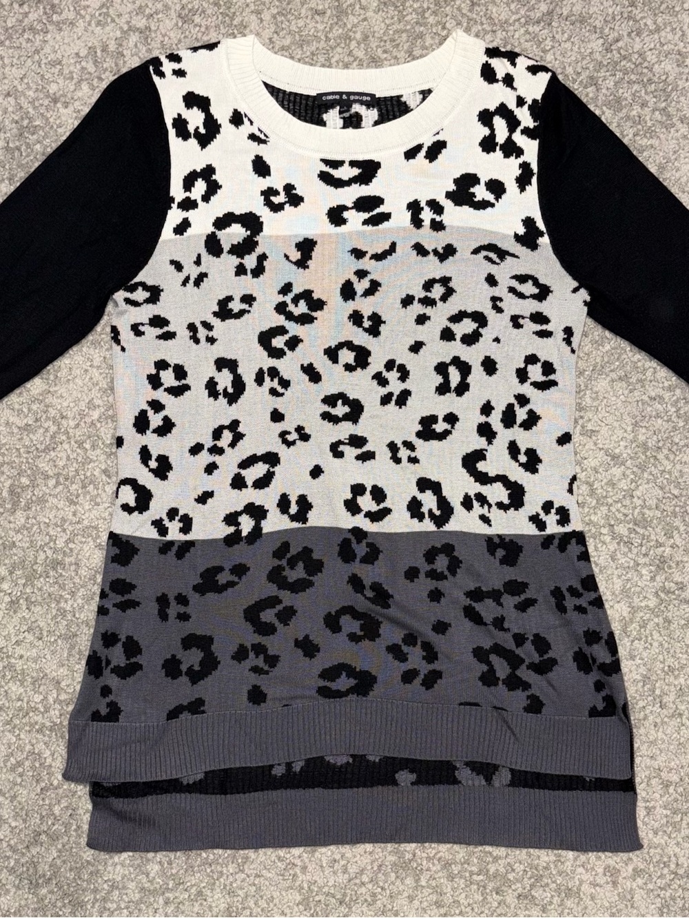 Cable & Gauge Black White and Gray Leopard Print Pullover